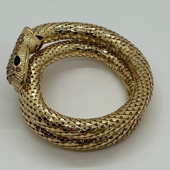 Gold-Tone Memory Wire Snake Bracelet With Black Eyes & Rhinestone Accents - Picture 8 of 10